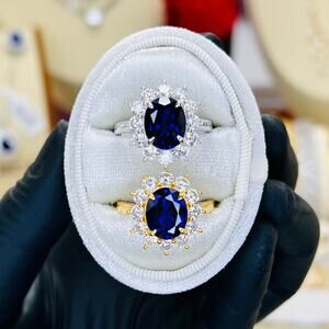 3.5ct Sapphire with 1.20ctw Moissanite Luxurious Engagement Ring
